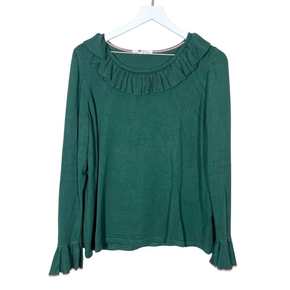 Boden Womens Lavinia Ruffle Trim Knit Sweater Size 12 Green Work Office